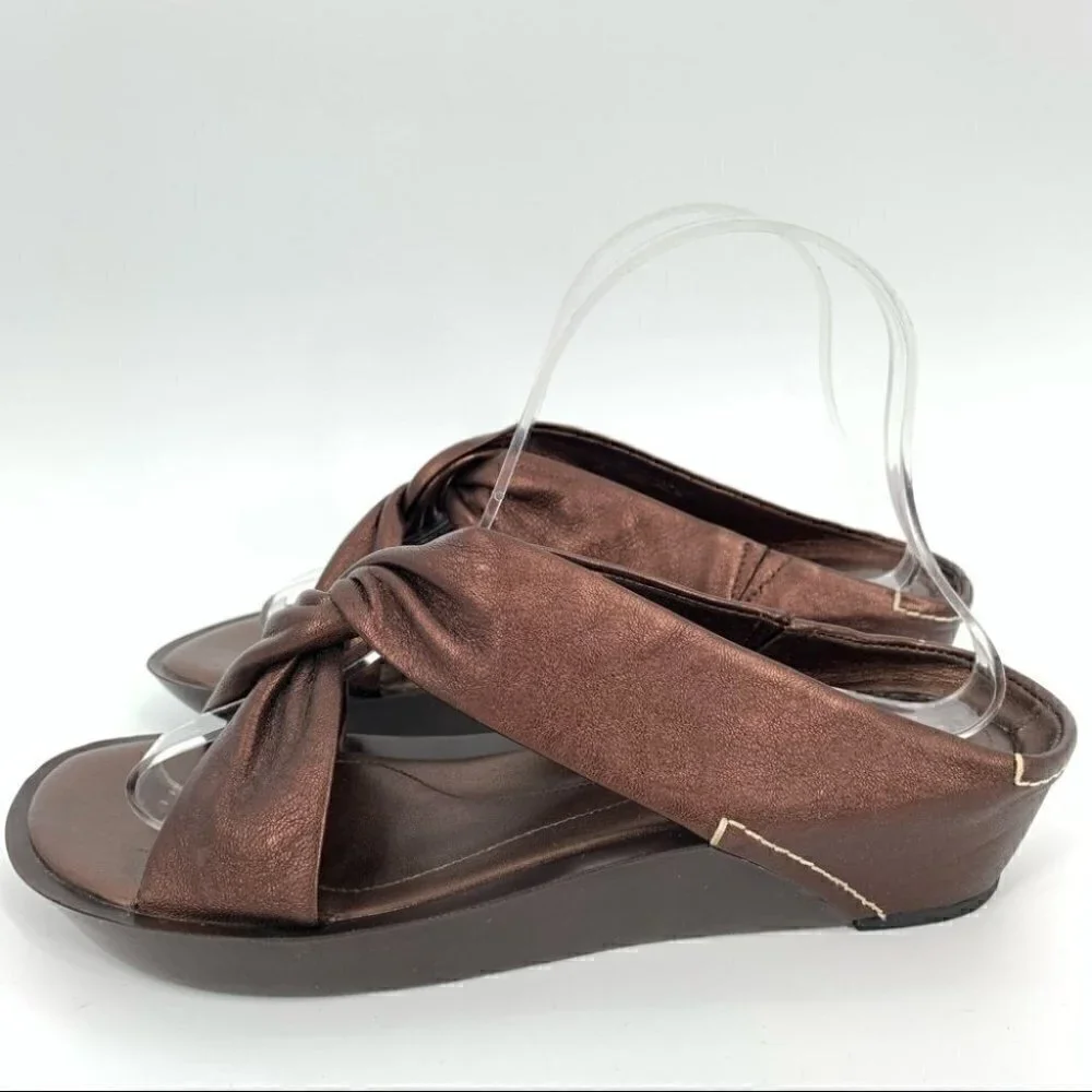 Rockport womens sandals size 8.5 bronze leather platform wedges